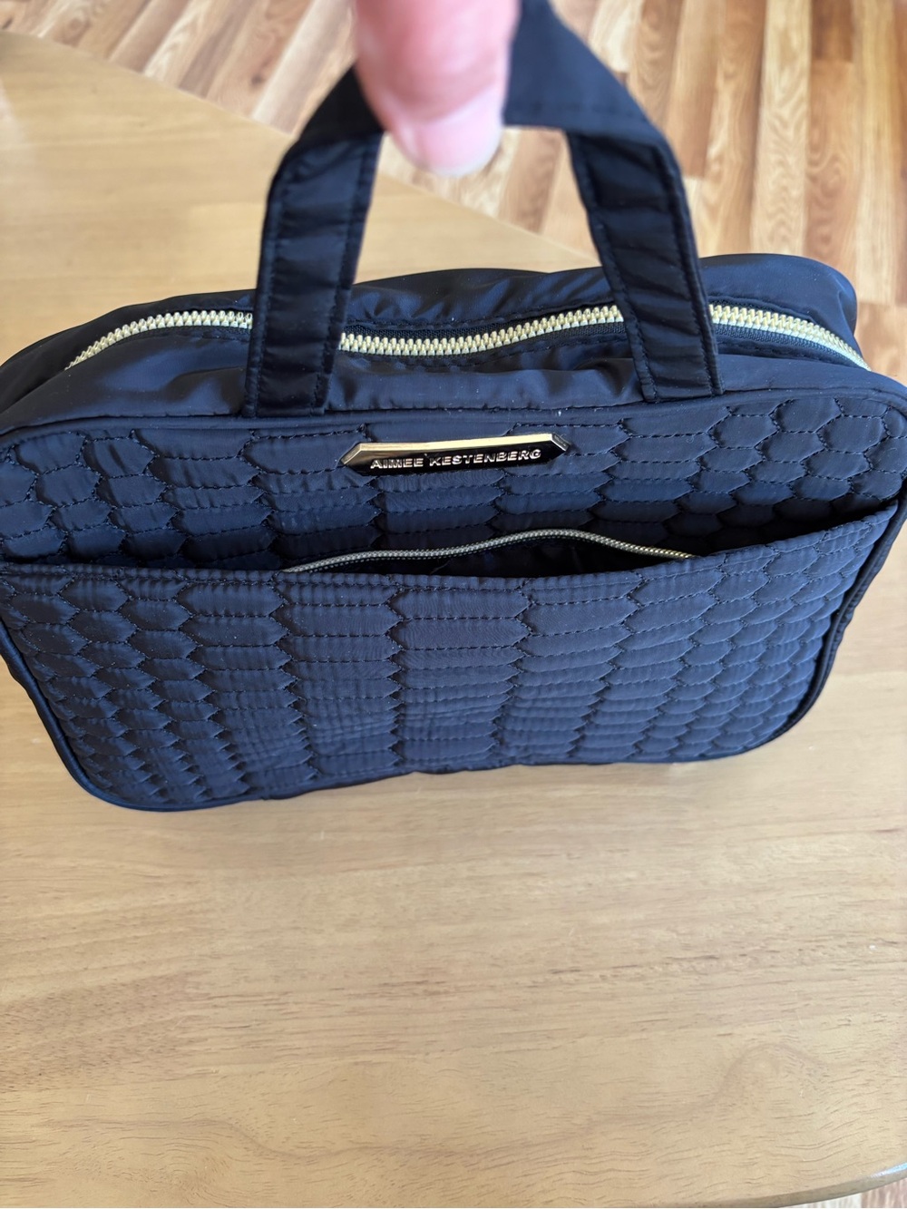 Aimee Kestenberg Black Quilted Cosmetic Carry Case/Travel Bag with Gold Hardware